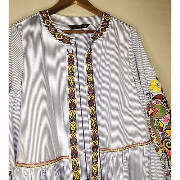 Zara Sequin Embroidered Striped‎ Jacket Blouse Kimono Small Open Front Cardigan - Picture 5 of 8